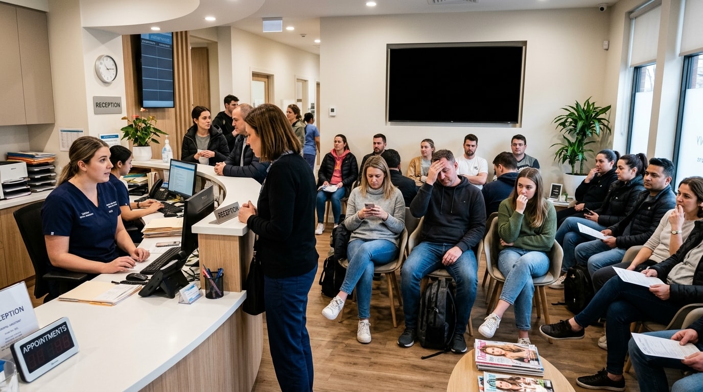 Avant Rondivo : une salle d'attente bondée, des patients massés devant l'accueil